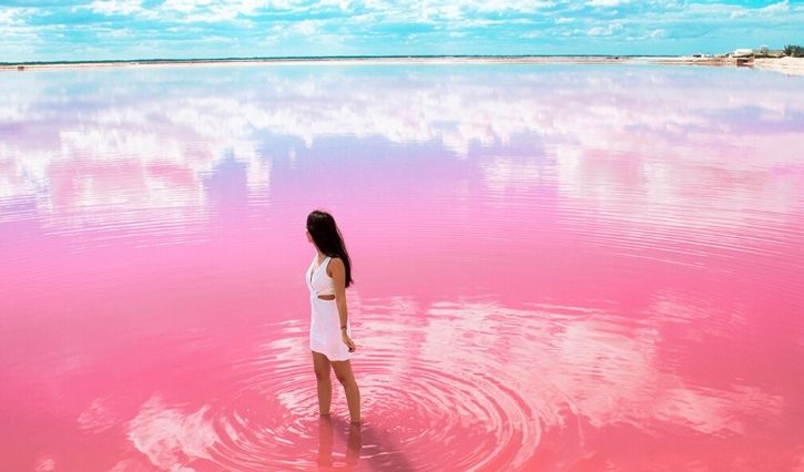 Agua color rosa en Río Lagartos, Yucatán