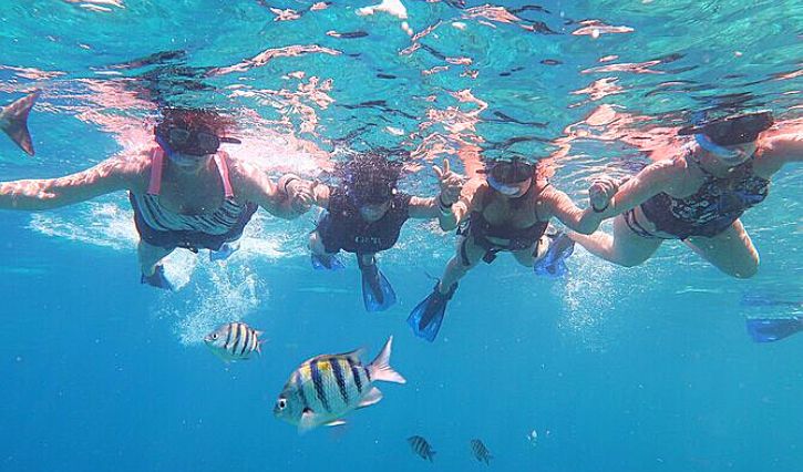 Practicando snorkel en las costas de Cancún